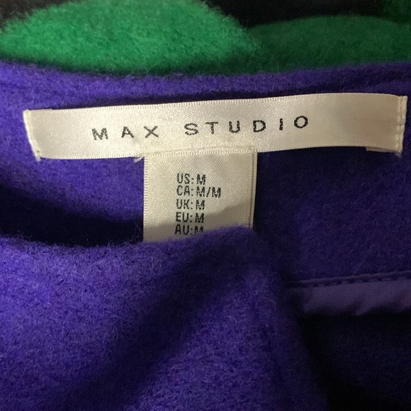 Max Studio Wool Blend Colorblock Coat in Purple, Green, and Black - Picture 3 of 4